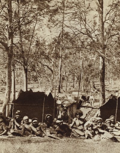 Australian Aborigines sheltering behind a windbreak by Photographer Australian