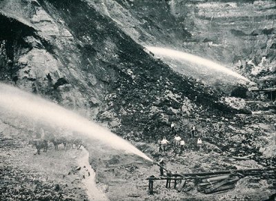 Hydraulic sluicing of alluvial tin deposits, Tasmania, c.1900, from 