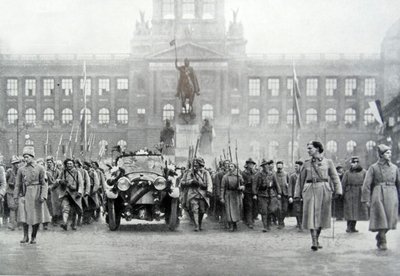 Czech troops accompany President Thomas Masaryk in Prague, 25th December 1918 by Photographer Czech