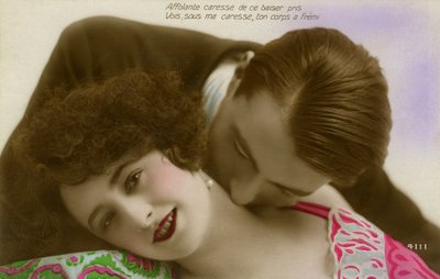 Frenchman Kissing a Woman Passionately on the Neck by Photographer French