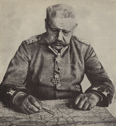 Field Marshal von Hindenburg studying a map by Photographer German