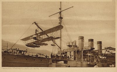 French Naval Aeroplane Being Lifted onto a Ship by Photographer German
