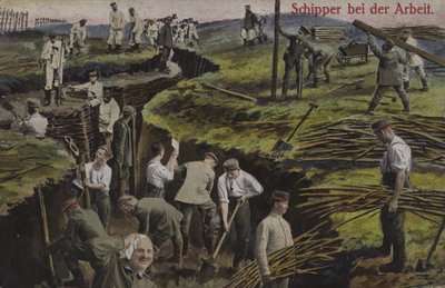 German infantry digging trenches, First World War by Photographer German