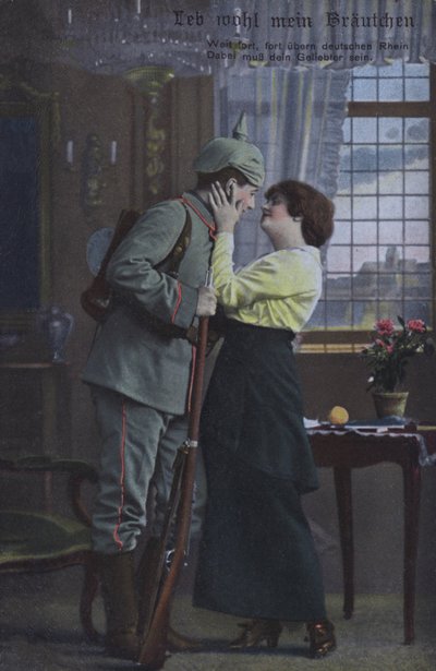 German Soldier Saying Farewell to His Wife Before Going Off to War by Photographer German