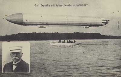 Graf Ferdinand von Zeppelin and one of his airships by Photographer German