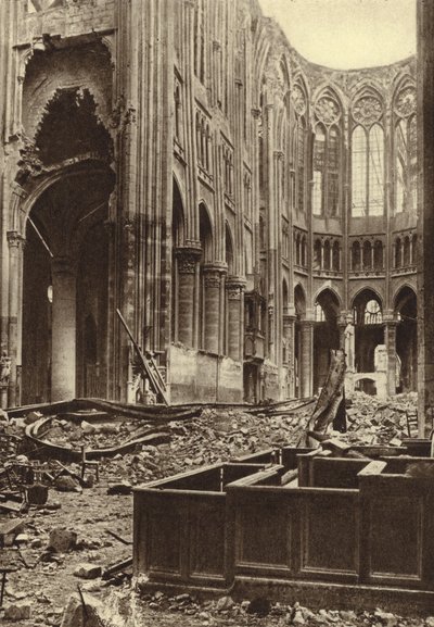 Interior of the Basilica of Saint Quentin, France, destroyed by Allied bombardment, World War I by Photographer German