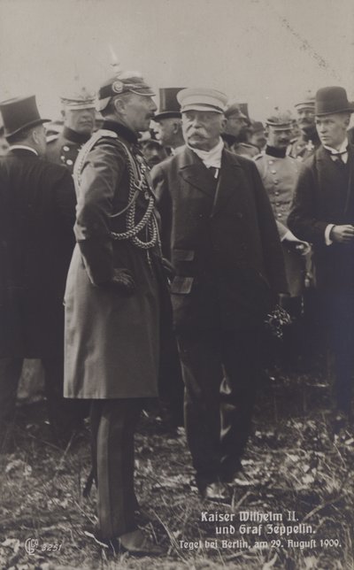 Kaiser Wilhelm II and German airship constructor Graf Ferdinand von Zeppelin at Tegel airfield, Berlin, 29 August 1909 by Photographer German