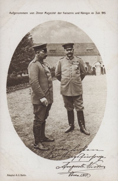 Kaiser Wilhelm II with Field Marshal Paul von Hindenburg, commander of the German army, Posen, World War I by Photographer German