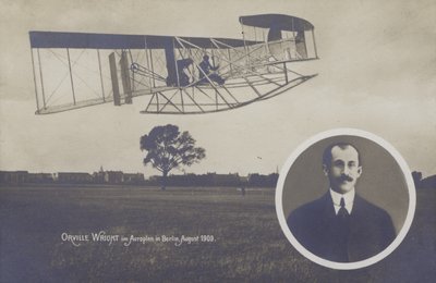 Orville Wright flying his aeroplane in Berlin, August by Photographer German