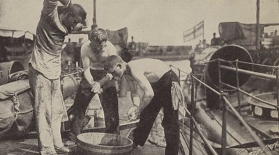 The daily wash aboard a German torpedo boat by Photographer German