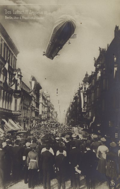 Zeppelin LZ III flying above Friedrichstrasse, Berlin by Photographer German