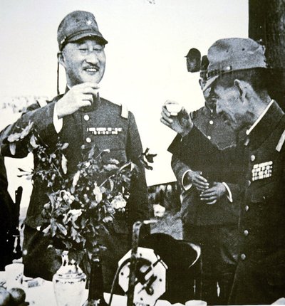 Japanese Generals Terauchi and Hata Toast with Sake the Fall of Hsuchow, China in May by Photographer Japanese