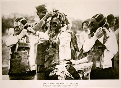 Japanese Schoolgirls in Tokyo Prepare for an Anti-Gas Air Attack Drill by Photographer Japanese