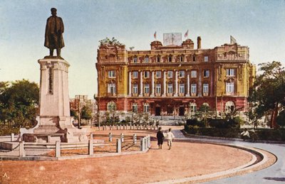 Manchuria: Yamato Hotel, The Statue of General Oshima in Dairen by Photographer Japanese