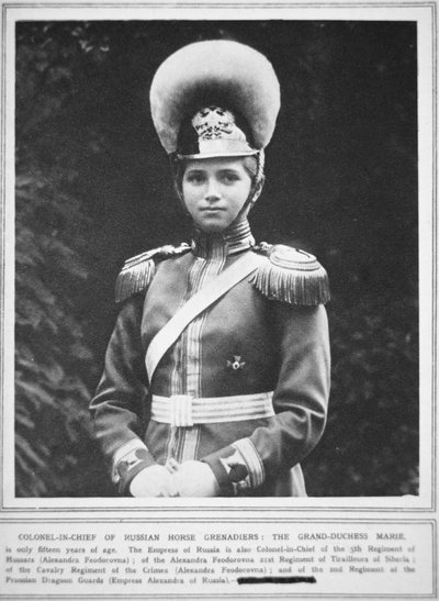 Grand Duchess Maria in the uniform of the Colonel-in-Chief of the Russian Horse Grenadiers by Photographer Russian