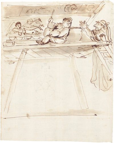 A Caricature of Pier Francesco Mola Interrupting Giovanni Battista Passeri Painting a Ceiling Decoration of a Reclining Venus by Pier Francesco Mola