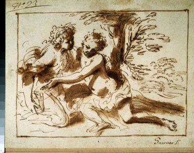 Two Characters in a Landscape by Pier Francesco Mola