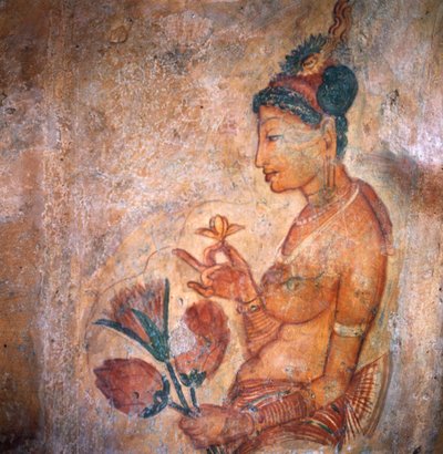 Apsaras, heavenly nymph offering flowers, fresco, fortified citadel of Sigiriya by Blaise Nicolas Le Sueur