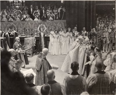 Duchess Mary, with Her Coronet Aloft Paying Homage to Queen Elizabeth II at the Coronation by Blaise Nicolas Le Sueur