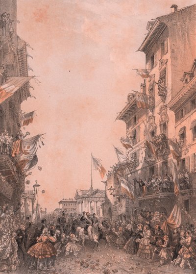 Entry of King Vittorio Emanuele II in Brescia, Lombardy by Blaise Nicolas Le Sueur