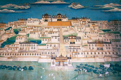 Fresco depicting the city in Ganden Sumtsenling Monastery, Zhongdian, Yunnan Province, China by Blaise Nicolas Le Sueur