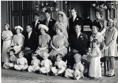 Group Wedding Photograph of Lord Hartington and Amanda with HM the Queen, and the Queen Mother, 28th June 1967 by Blaise Nicolas Le Sueur