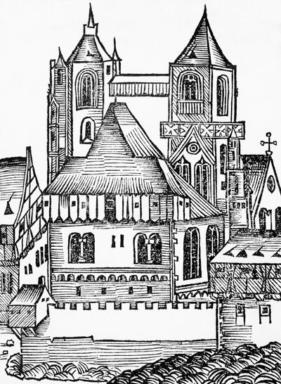 Montecassino Abbey, German woodcut, from Nuremberg Chronicle by Hartmann Schedel by Blaise Nicolas Le Sueur