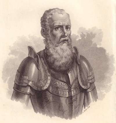 Portrait of Ezzelino III da Romano, copper engraving by Blaise Nicolas Le Sueur