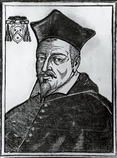 Portrait of Pierre de Berulle, French Catholic theologist and cardinal, print by Blaise Nicolas Le Sueur