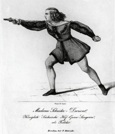 Portrait of Wilhelmine Schroder-Devrient, German soprano, in role of Leonora in Fidelio or Conjugal Love, by Ludwig van Beethoven by Blaise Nicolas Le Sueur