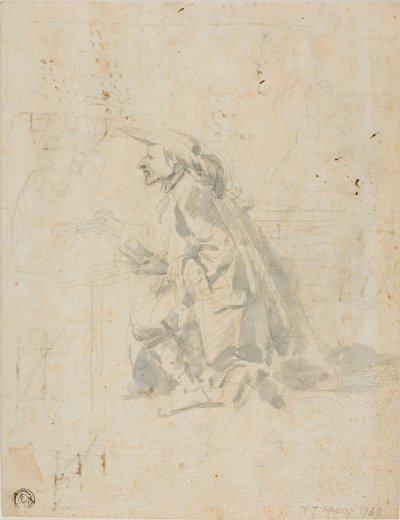 Kneeling Man Approaching Another Figure by Pier Leone Ghezzi