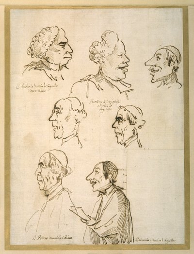 Seven caricatured profiles of four singers of the papal chapels by Pier Leone Ghezzi