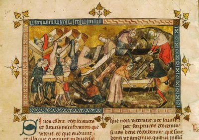 The Burial of the Victims of the Plague in Tournai, c. 1353 by Pierart dou Tielt