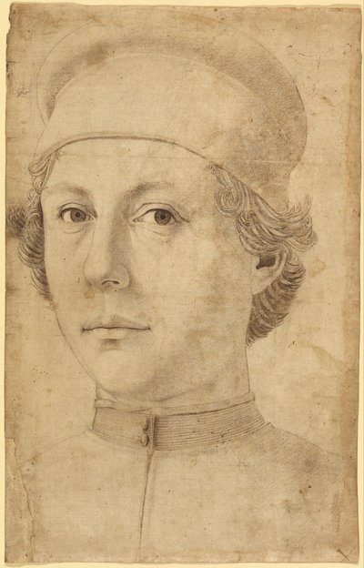 Portrait of a Young Man, Head and Shoulders, Wearing a Cap by Piero del Pollaiolo