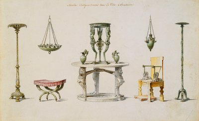Different Vases, Furniture, Altars and Tripods Discovered at Herculaneum by Pierre Adrien Paris