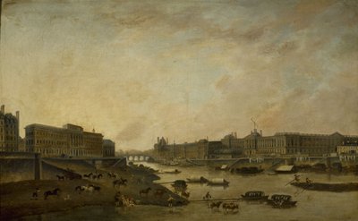 The Hôtel de la Monnaie and the Louvre, seen from the Pont-Neuf, circa 1800 by Pierre Antoine Demachy