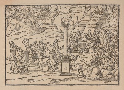 Adoration of the Golden Calf, from Figure de la Biblia, illustrate de stanze Tuscane, per Gabriel Simeoni by Pierre (attr. to) Eskrich