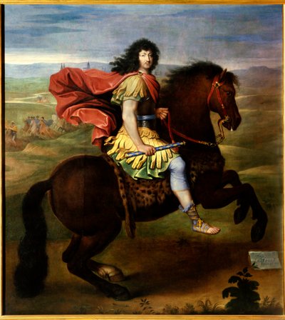 Equestrian portrait of Louis XIV (aged 37) by Pierre (studio of) Mignard