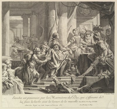 Sancho Pursued by the Kitchen Boys of the Duke by Pierre Alexandre Aveline