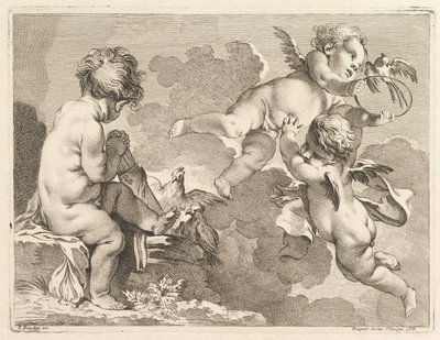 Three Loves, one of which is seated, holding a quiver by Pierre Alexandre Aveline