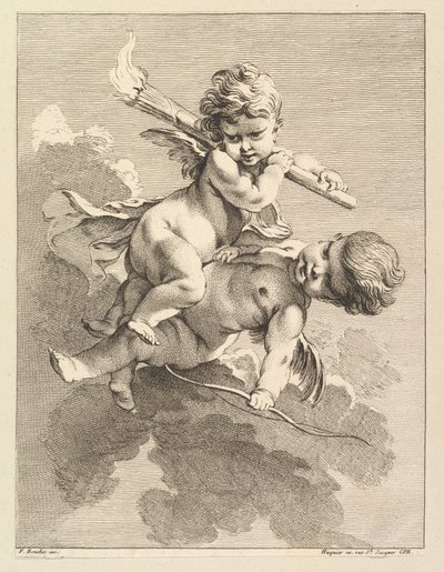 Two Cupids, One Carrying a Torch, Another a Bow by Pierre Alexandre Aveline