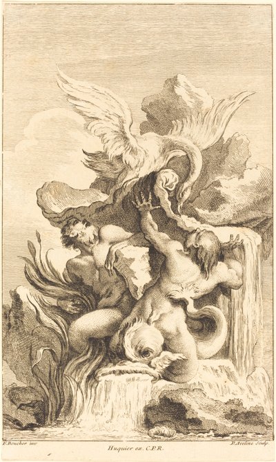 Two Tritons and a Swan by Pierre Alexandre Aveline after François Boucher