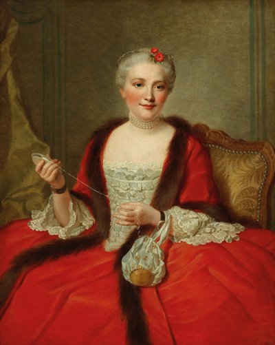Portrait of an elegant lady, holding a weaving shuttle by Pierre Allais