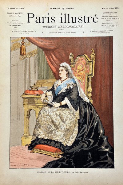 Portrait of Victoria I, Queen of England (1819-1901) by Andre Brouillet, Engraving of 1887 in 