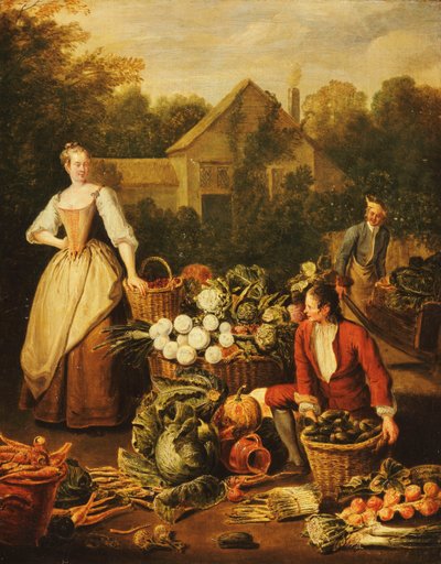 A Maid buying Vegetables by Pierre Angelis or Angillis