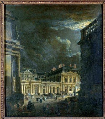 La Place du Palais Royal in Paris by the moonlight by Pierre Antoine Demachy