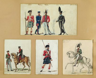 The uniforms of Scottish soldiers and Prussian, English, Hanoverian and Russian officers in 1814 by Pierre Antoine Lesueur