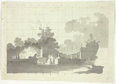 View of the Park at Versailles: Two Sphinxes and a Couple Near a Colonnade by Pierre Antoine Mongin