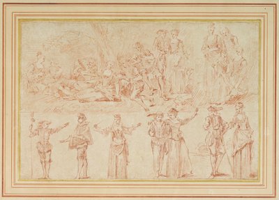 Two fetes galantes and studies of single figures and pairs by Pierre Antoine Quillard