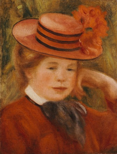 A Young Girl with a Red Hat by Pierre Auguste Renoir